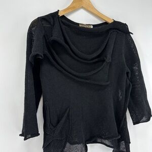 NWT Design B LINEN Draped Neck Crochet Top